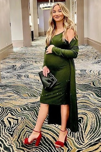 Olive Ribbed Cardigan 2 Piece Maternity Set