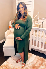 Olive Ribbed Cardigan 2 Piece Maternity Set