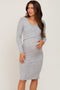 Heather Grey Brushed Knit Long Sleeve Maternity Wrap Nursing Dress