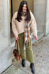 Olive Linen Frayed Hem Crop Pants