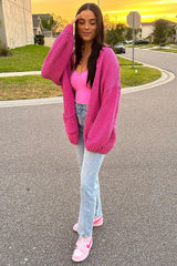 Fuchsia Oversized Bubble Sleeve Cardigan
