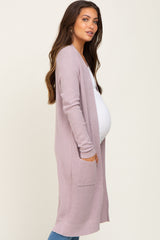 Mauve Open Front Long Maternity Cardigan