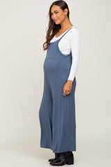 Navy Sleeveless Pocketed Wide Leg Maternity Jumpsuit