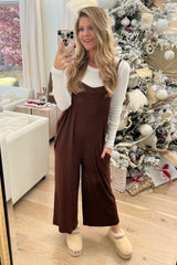 Brown Sleeveless Pocketed Wide Leg Maternity Jumpsuit
