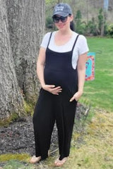 Black Sleeveless Pocketed Wide Leg Maternity Jumpsuit