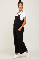 Black Sleeveless Pocketed Wide Leg Maternity Jumpsuit