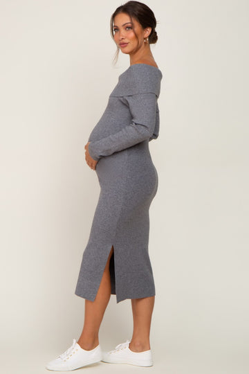 Heather Grey Off Shoulder Maternity Sweater Dress