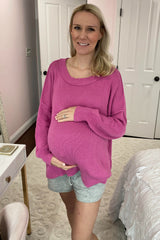 Magenta Exposed Seam Side Slit Maternity Sweater