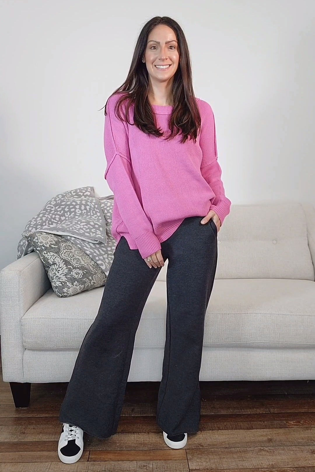 Magenta Exposed Seam Side Slit Sweater