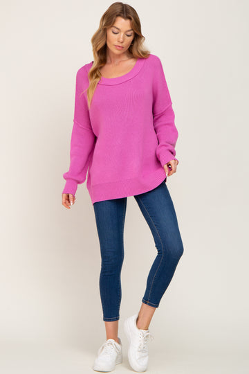 Magenta Exposed Seam Side Slit Sweater