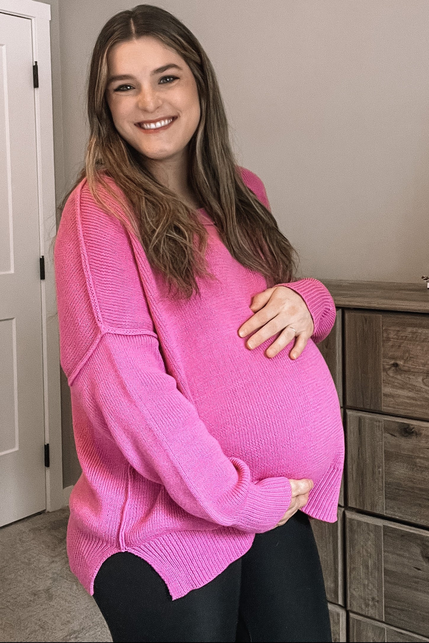 Magenta Exposed Seam Side Slit Maternity Sweater