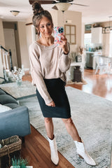 Taupe Exposed Seam Side Slit Sweater