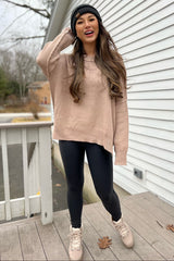 Taupe Exposed Seam Side Slit Sweater