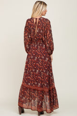 Brown Floral Hi-Lo Train Maxi Dress