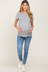 Heather Grey Basic Crew Neck Maternity Tee