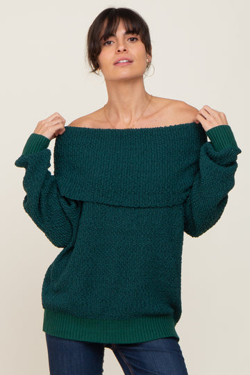Forest Green Foldover Off Shoulder Sweater