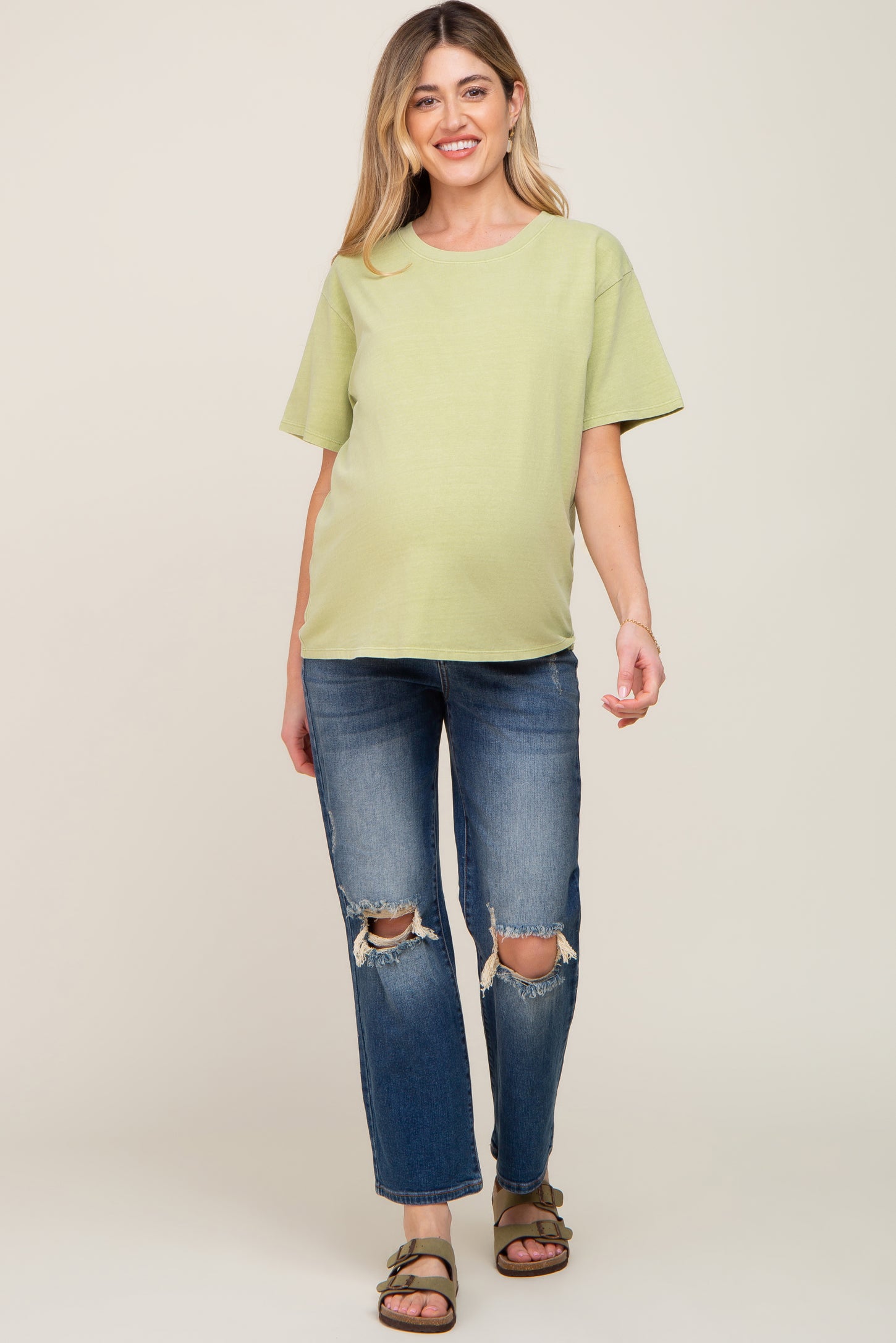 Medium Wash Distressed Knee Maternity Jeans