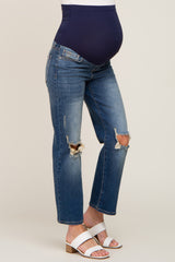 Medium Wash Distressed Knee Maternity Jeans