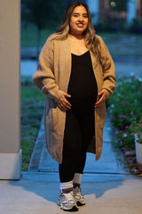 Black Ribbed Bodycon Maternity Jumpsuit