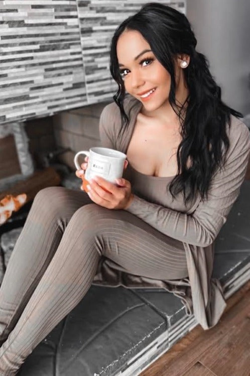 Mocha Ribbed Jumpsuit Two Piece Set