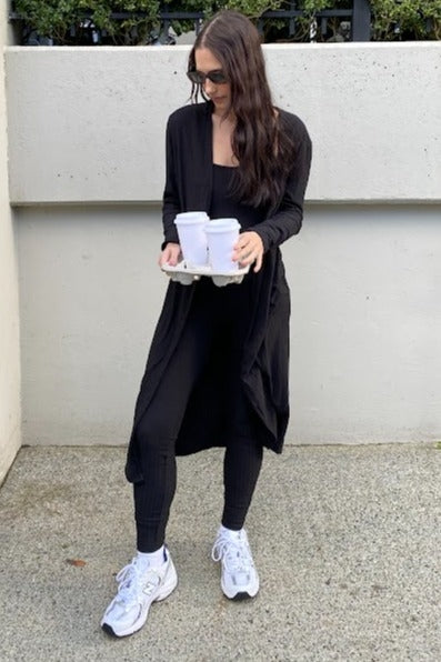 Black Ribbed Jumpsuit Two Piece Set