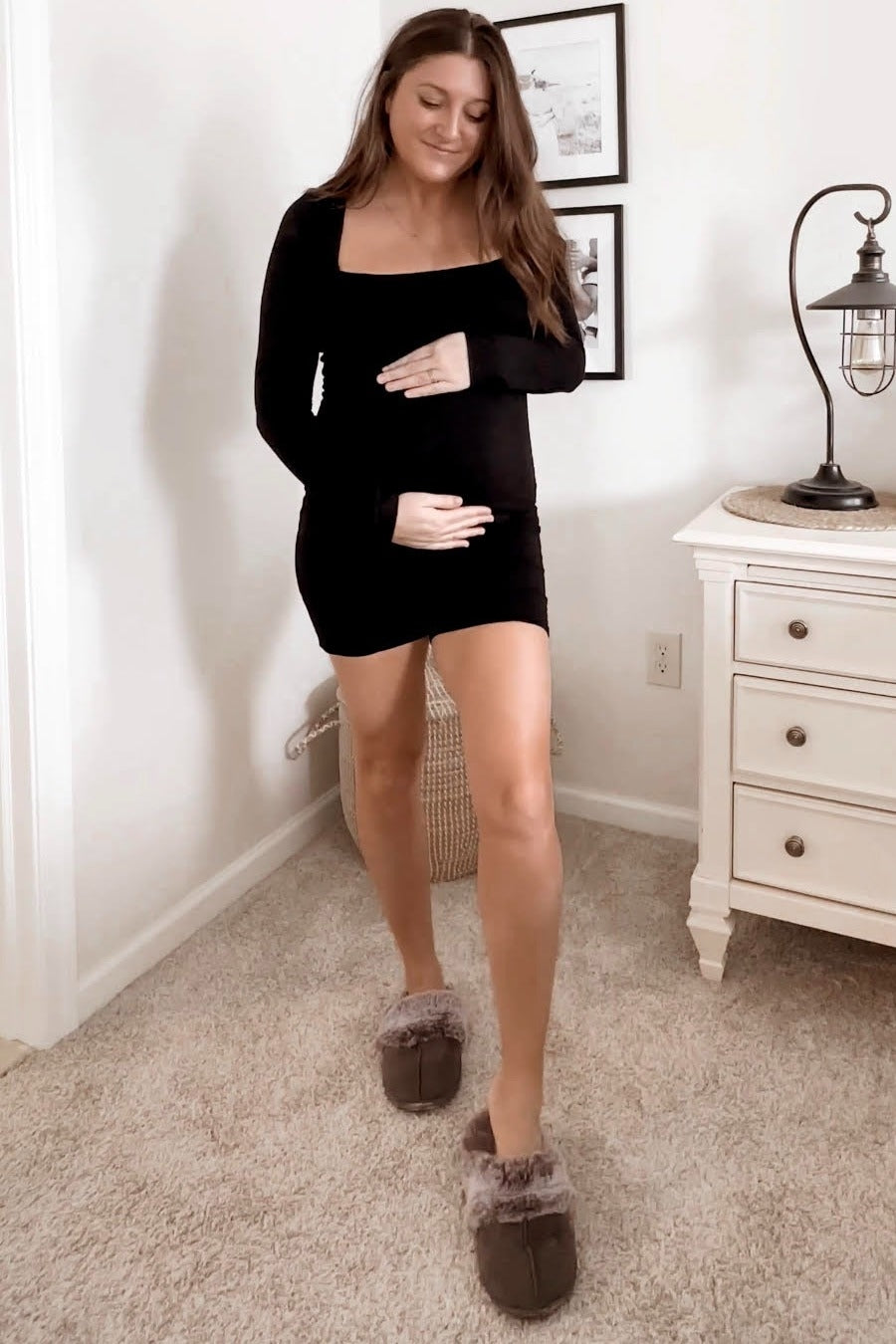 Black Square Neck Long Sleeve Maternity Romper