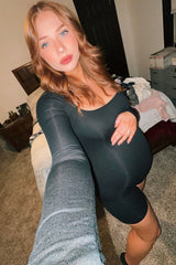 Black Square Neck Long Sleeve Maternity Romper