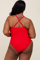 Red Plus Ruched One Piece Swimsuit
