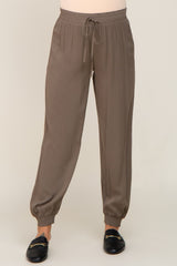 Olive Drawstring Accent Maternity Joggers
