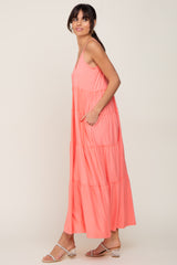 Coral Pink Tiered Sleeveless Maxi Dress