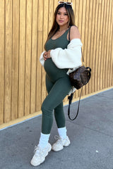 Olive Ribbed Bodycon Maternity Jumpsuit