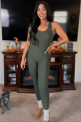 Olive Ribbed Bodycon Jumpsuit