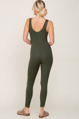 Olive Ribbed Bodycon Jumpsuit