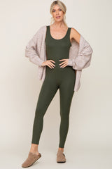 Olive Ribbed Bodycon Jumpsuit
