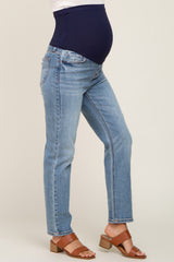 Blue Distressed Straight Leg Maternity Jeans
