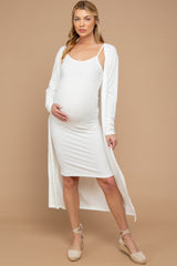 White Ribbed Cardigan 2 Piece Maternity Set