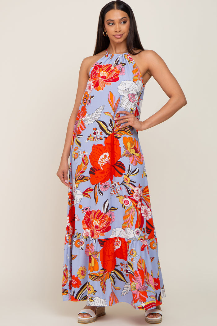 Periwinkle Floral Halter Maxi Dress