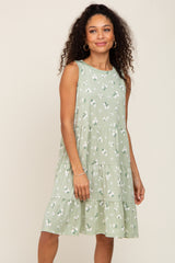 Sage Floral Sleeveless Tiered Dress
