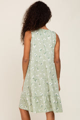 Sage Floral Sleeveless Tiered Dress