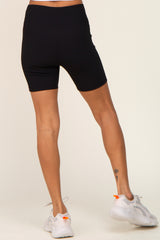 Black Ribbed Crisscross Biker Shorts