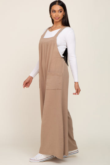 Beige Wide Leg Tie Back Overalls