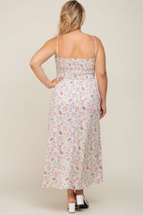 Light Olive Square Neck Smocked Plus Maternity Midi Dress