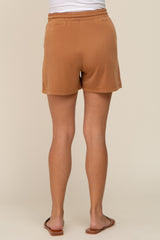 Camel Drawstring Waist Maternity Shorts