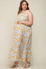 Ivory Floral Ruffle Strap Maternity Plus Maxi Dress