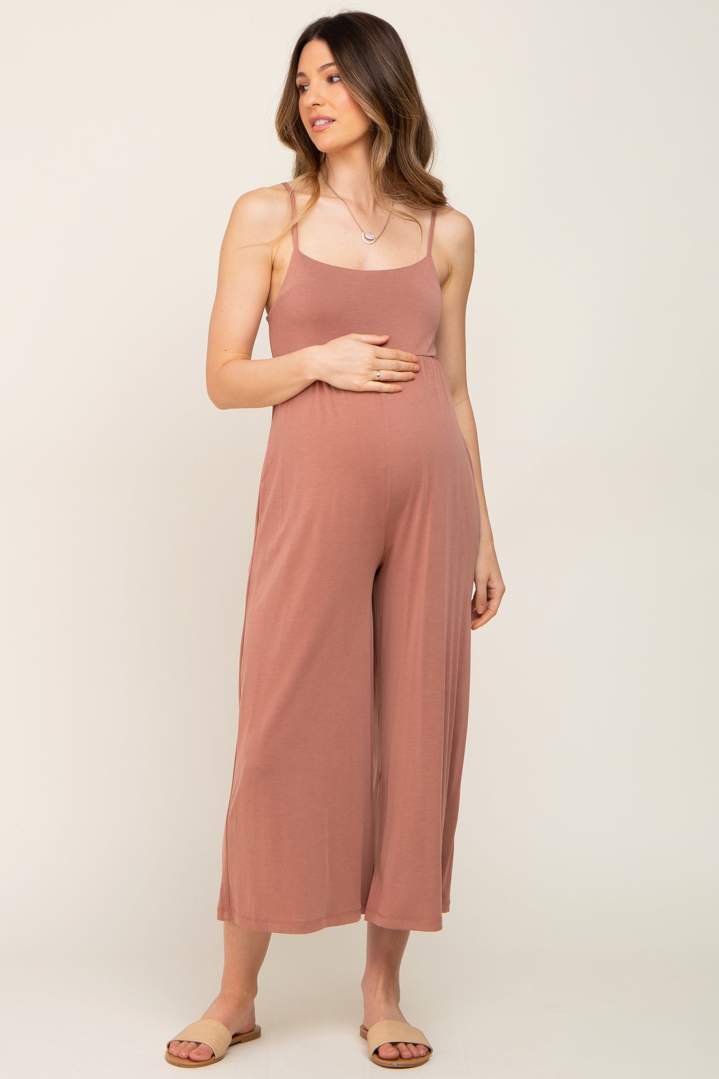 Mocha Square Neck Wide Leg Maternity Jumpsuit