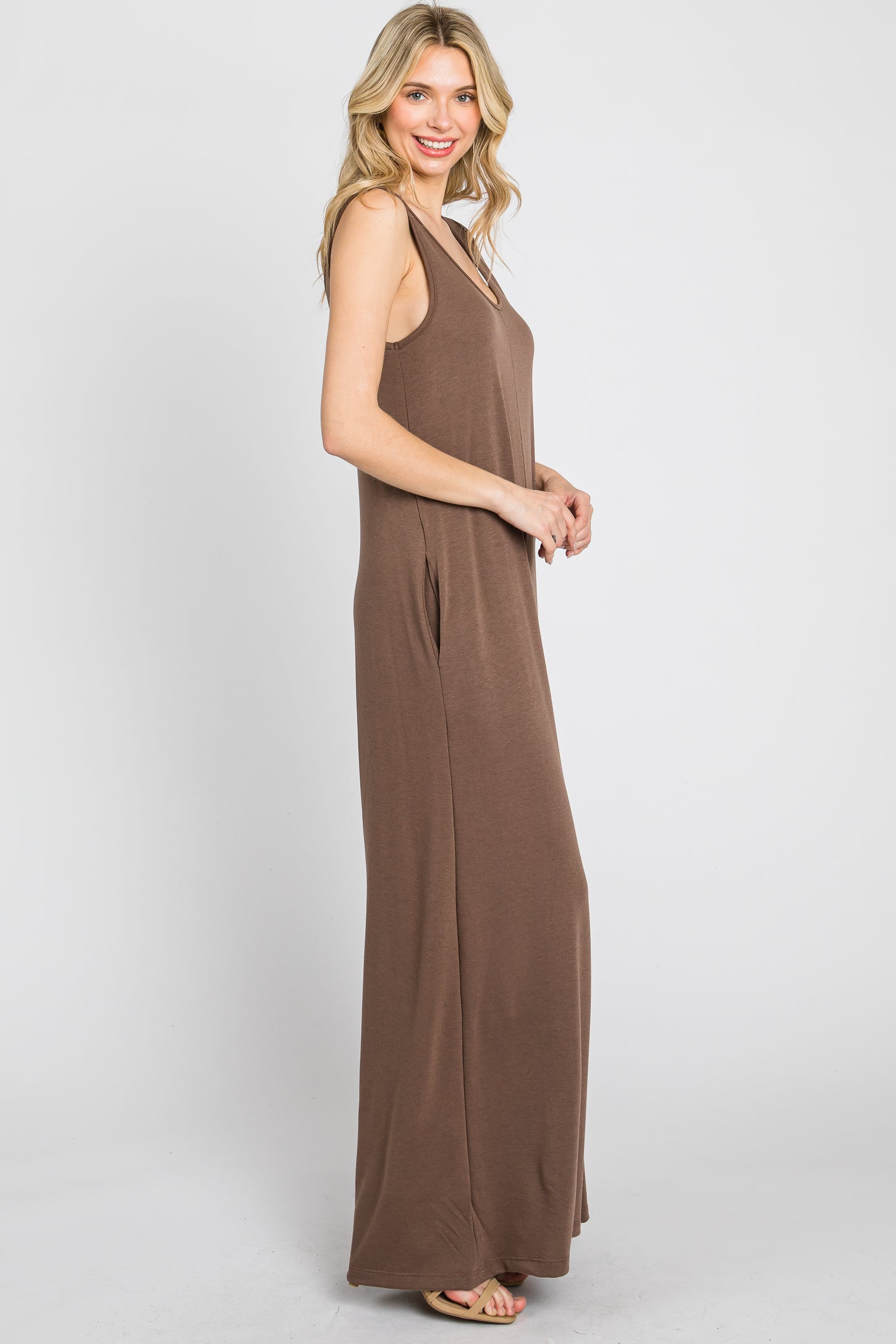 Mocha Wide Leg Sleeveless Jumpsuit