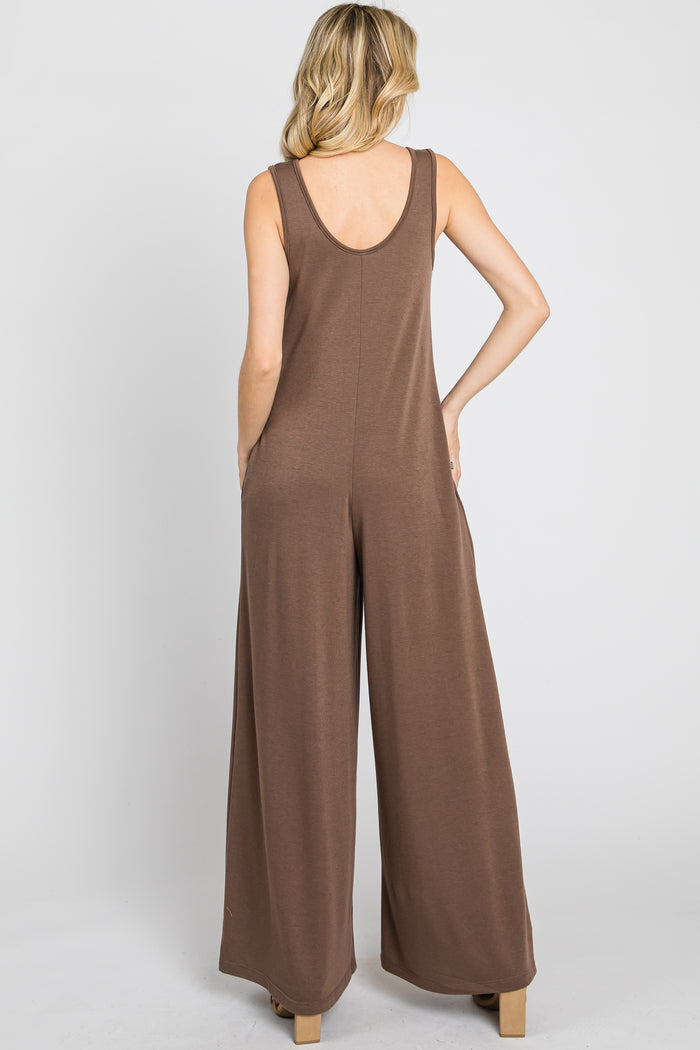 Mocha Wide Leg Sleeveless Jumpsuit