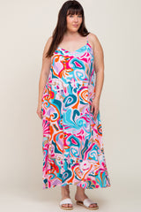 Multi-Color Sleeveless V-Neck Plus Maxi Dress
