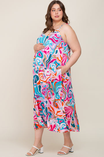 Multi-Color Sleeveless V-Neck Maternity Plus Maxi Dress