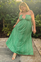 Green Halter Printed Side Slit Maternity Maxi Dress